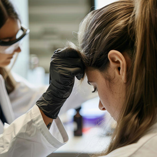 Women in lab conducting hair analysis