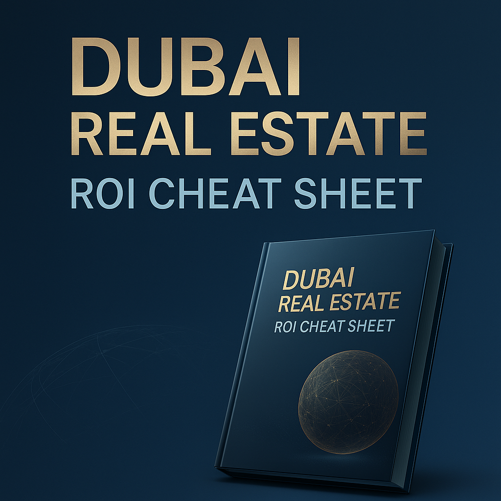 Dubai real estate ROI calculator illustration highlighting property price, rental yield, and holding period inputs.
