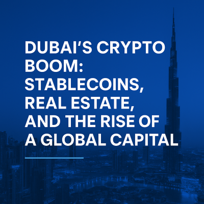 “Dubai skyline featuring Burj Khalifa with bold title text highlighting the city’s rise as a global hub for cryptocurrency and real estate innovation.”