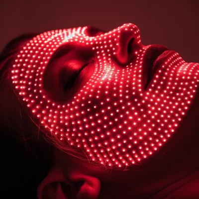 Female face under infrared therapy mask